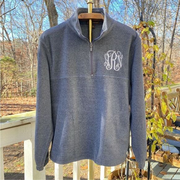 Harriton Grey Fleece Monogrammed 1/4 Zip Pullover - Picture 2 of 7
